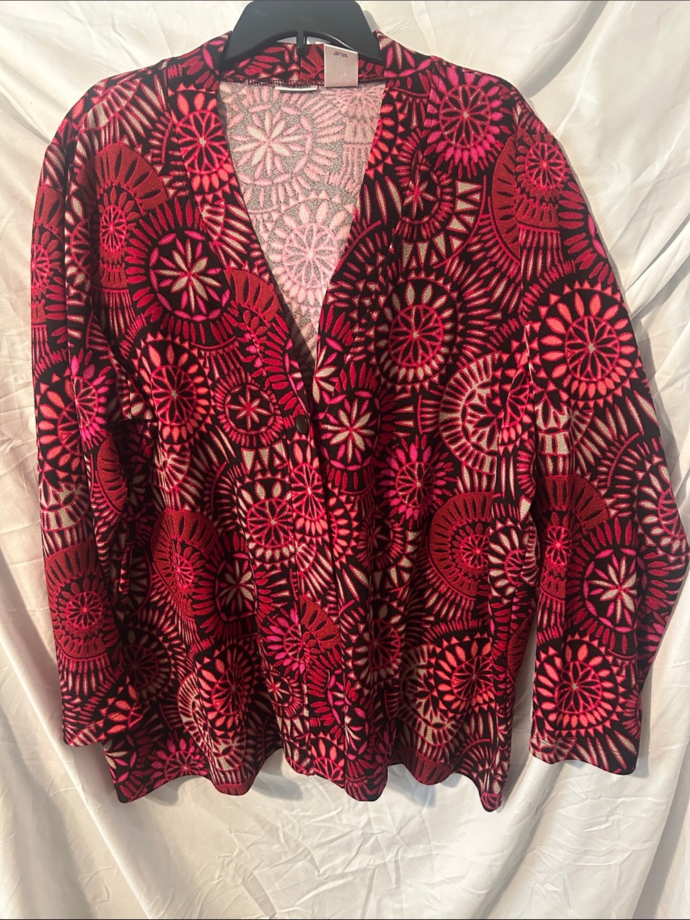 Open-Front Women's Patterned Cardigan Sweater in Red & Pink
